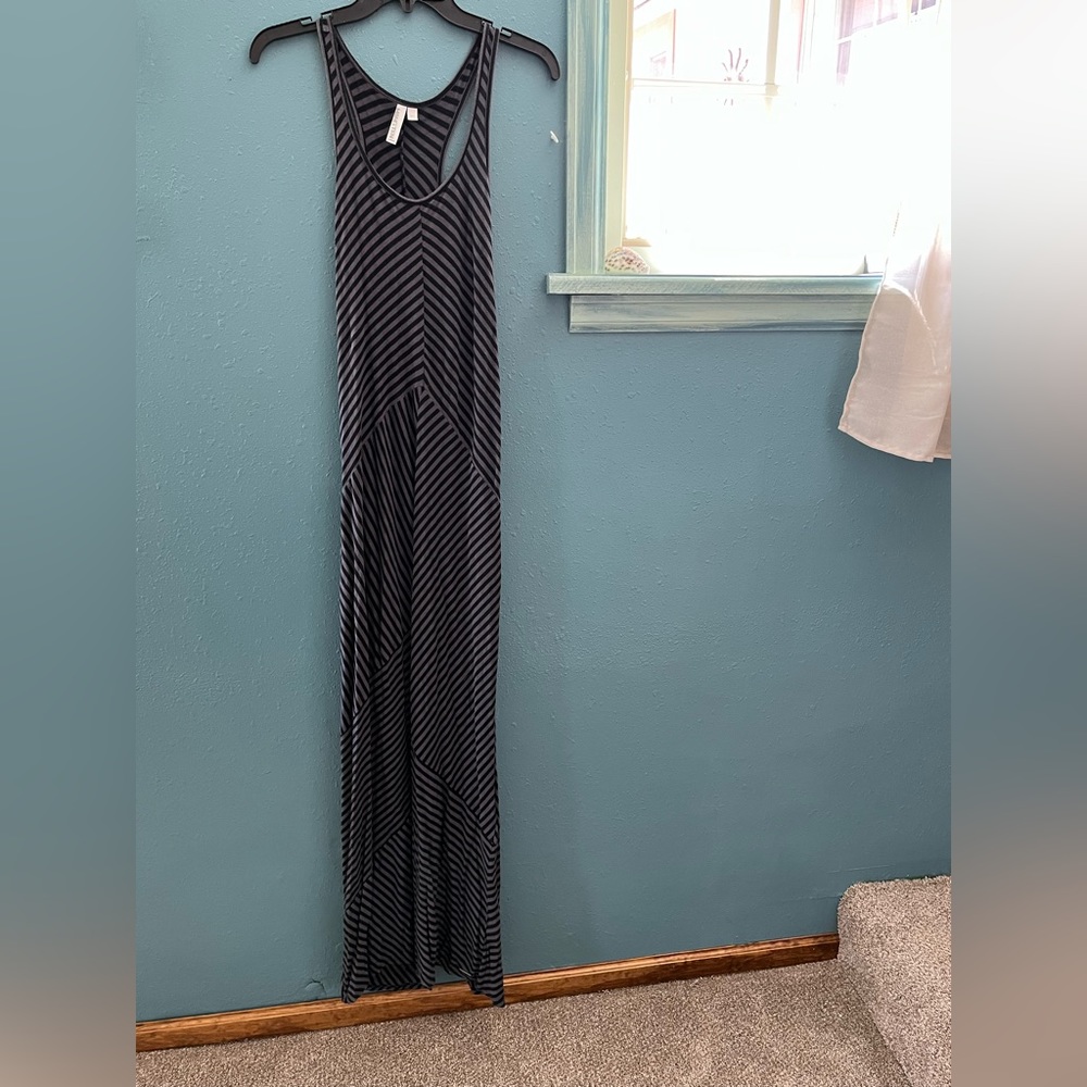 Purple & black striped maxi dress.  Cute and comfortable